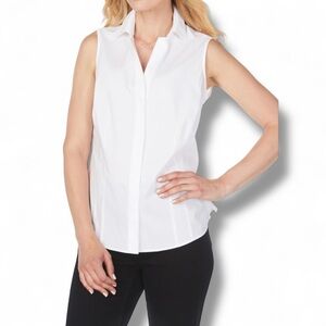 FOXCROFT Taylor Non-Iron Sleeveless Collar Button Down Shirt - White 16